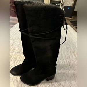Merona Faux Fur Heeled Boots Black Women Size 7